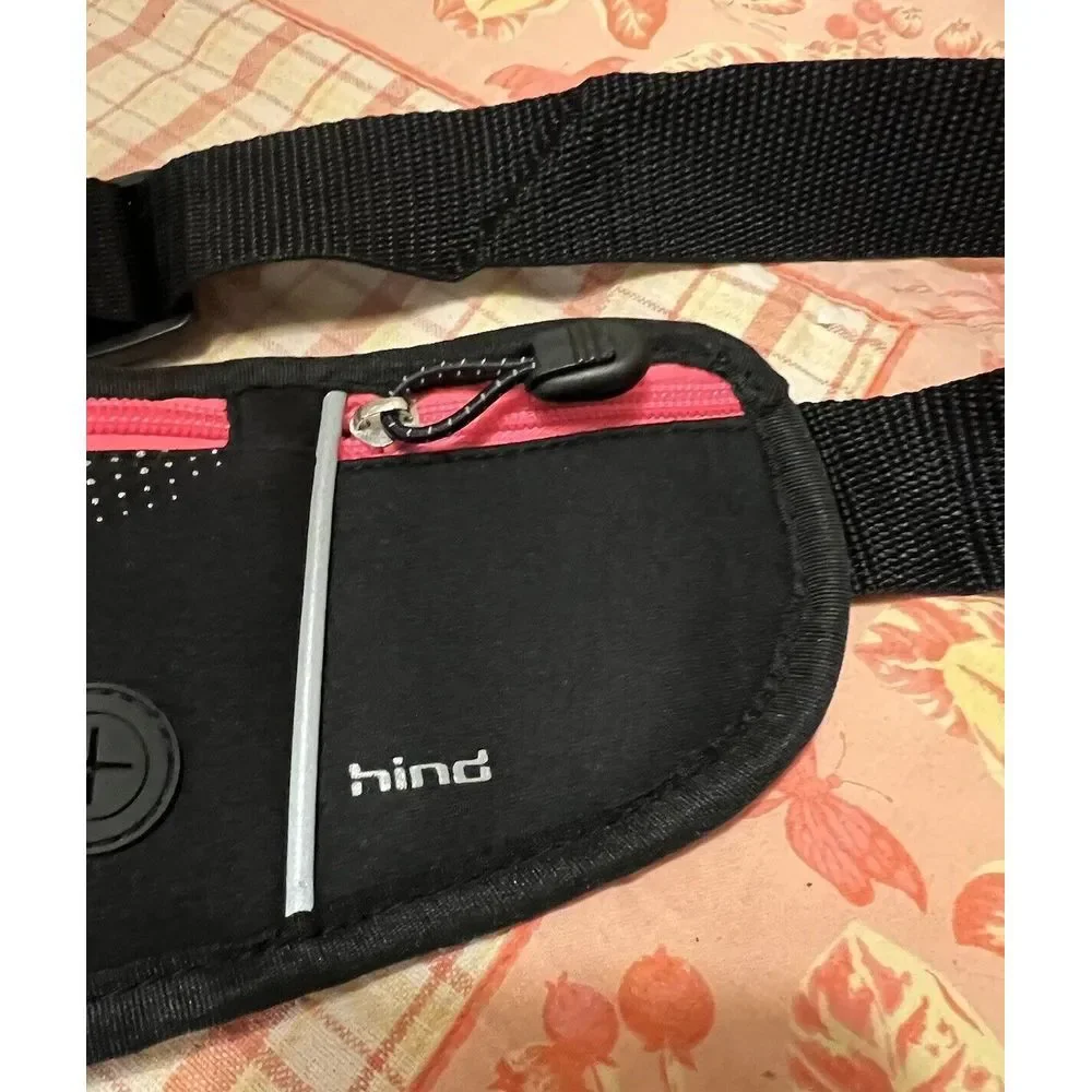 Hind Womens Running Utility Belt Waist Pack Flat Black Pink Adjustable GUC